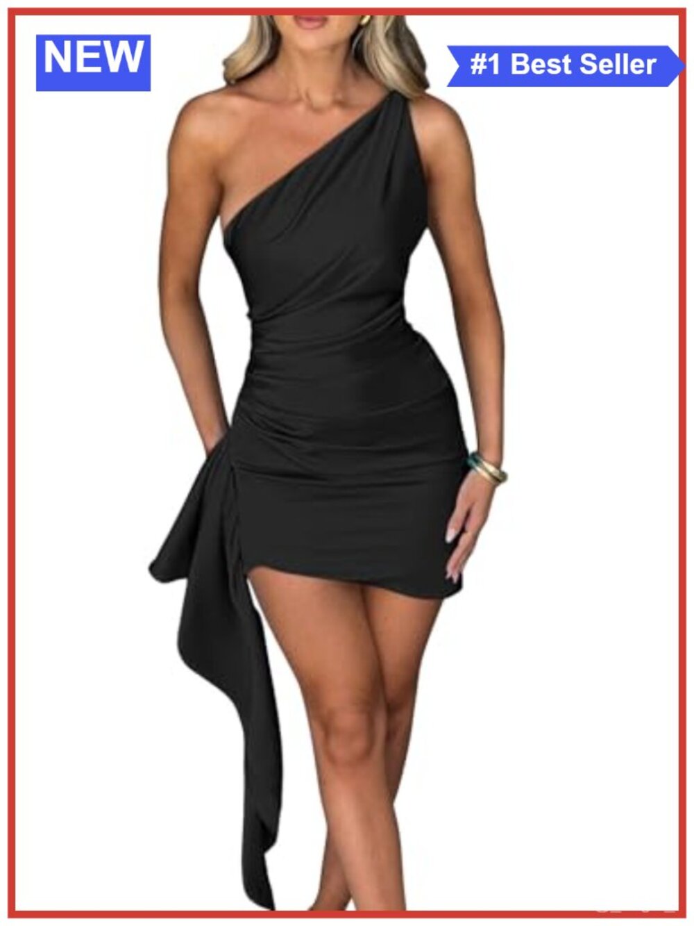 Women's One Shoulder Ruched Bodycon Sleeveless Mini Dress Club Party